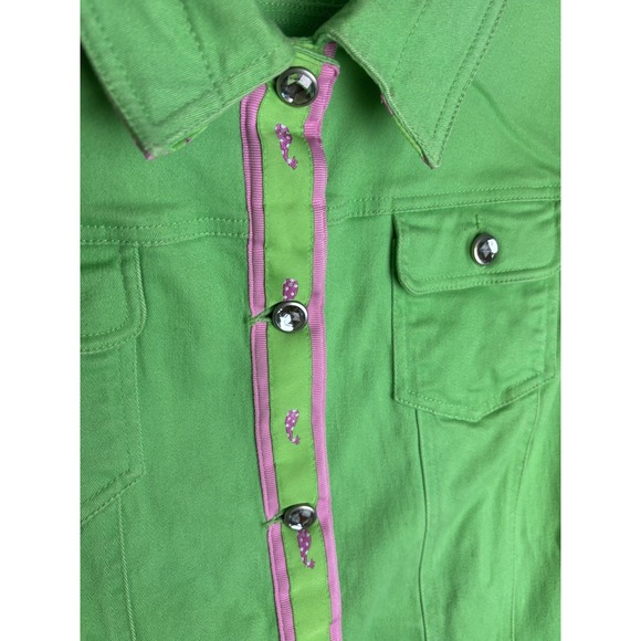 Quacker Factory Green /Pink Denim Jacket W/Rhinestone Buttons Whale Print "XL" - Picture 4 of 9